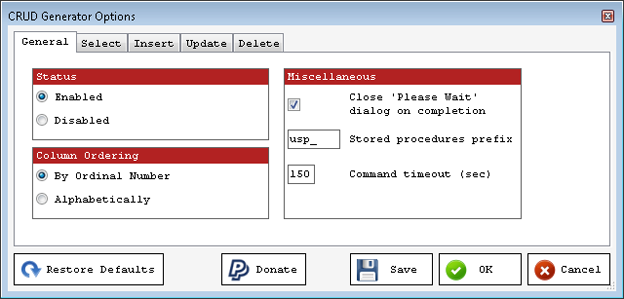 CRUD generator options