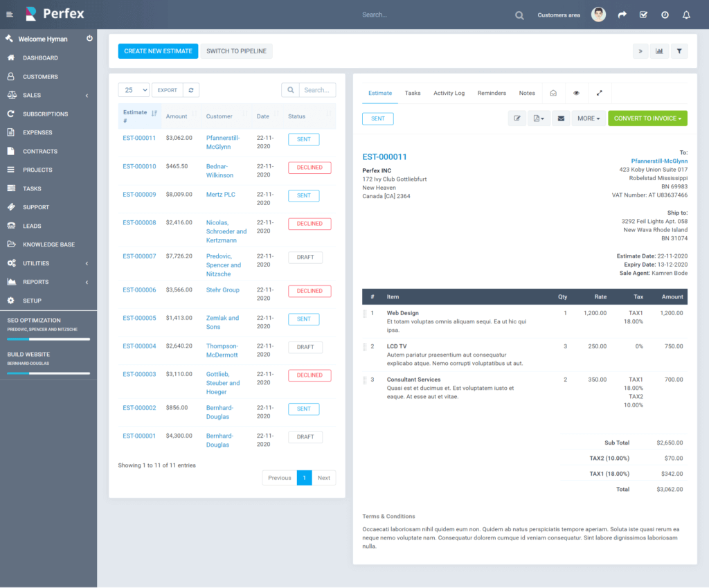 perfex crm estimate